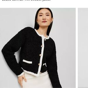 Ann Taylor NEW Boucle Contrast Trim Sweater Jacket size XXL